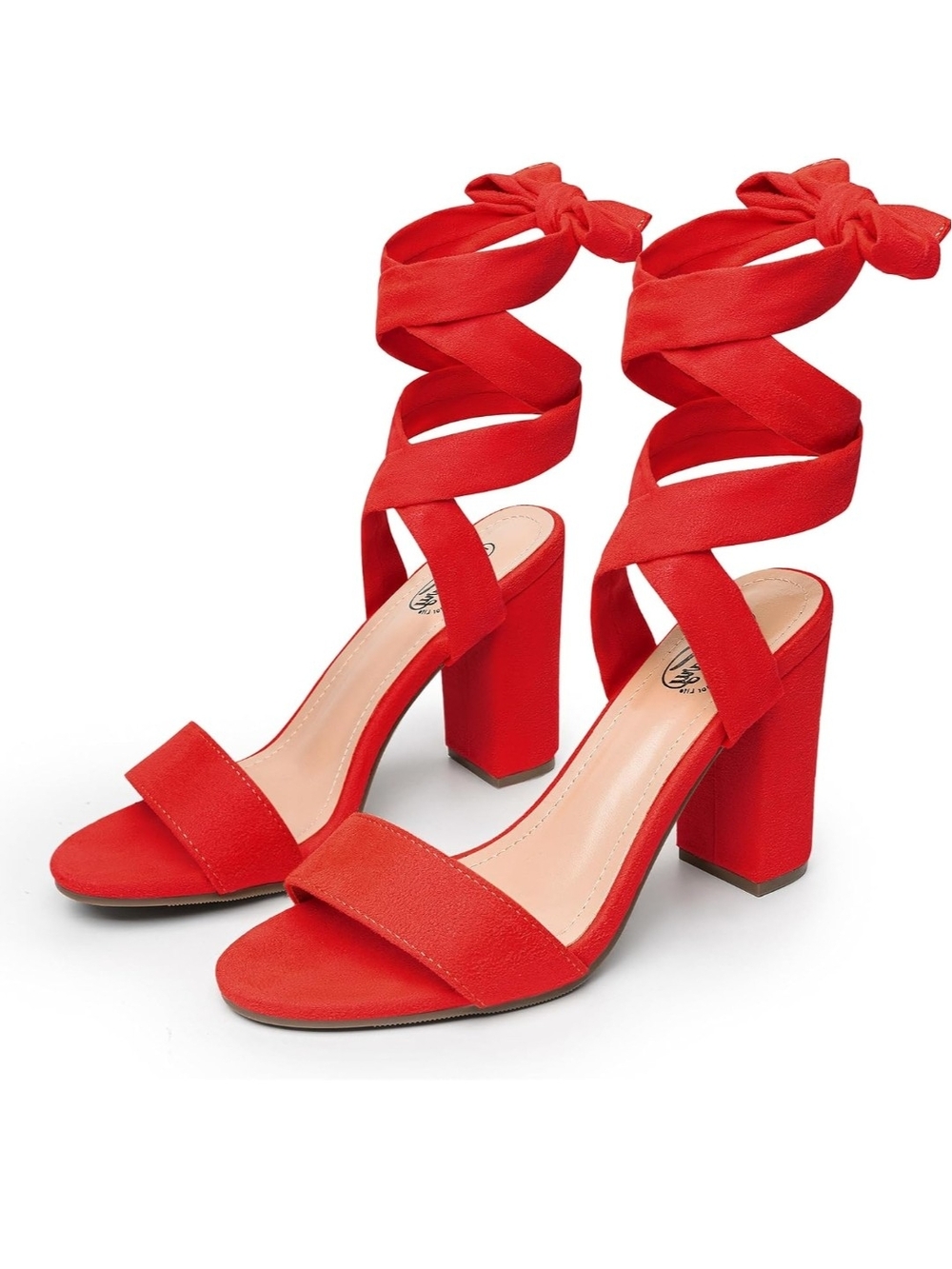 Trary Red Lace-Up Open-Toe Wrap Heels